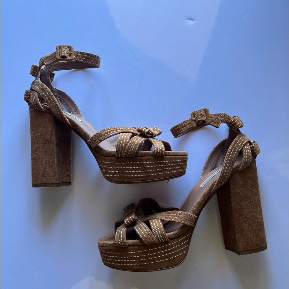 Tabitha Simmons Tan Platform Block Heel Sandals